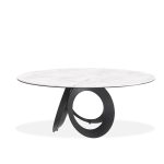 OPTIC White Ceramic Round Dining Table Black Steel Base