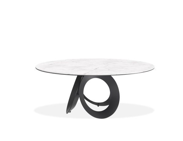 OPTIC White Ceramic Round Dining Table Black Steel Base 7