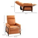 Orange Upholstered Manual Reclining Sofa Chair with Armrest, Footrest