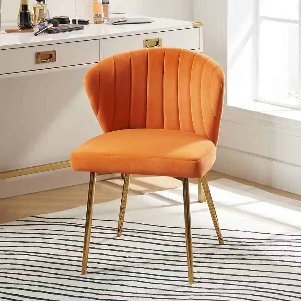 Orange Velvet Wingback Accent Chair with Gold Metal Legs 1 Orange Velvet Wingback Accent Chair with Gold Metal Legs
