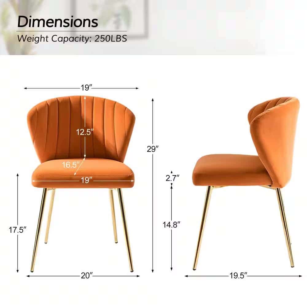Orange Velvet Wingback Accent Chair with Gold Metal Legs 5 Orange Velvet Wingback Accent Chair with Gold Metal Legs - Image 5