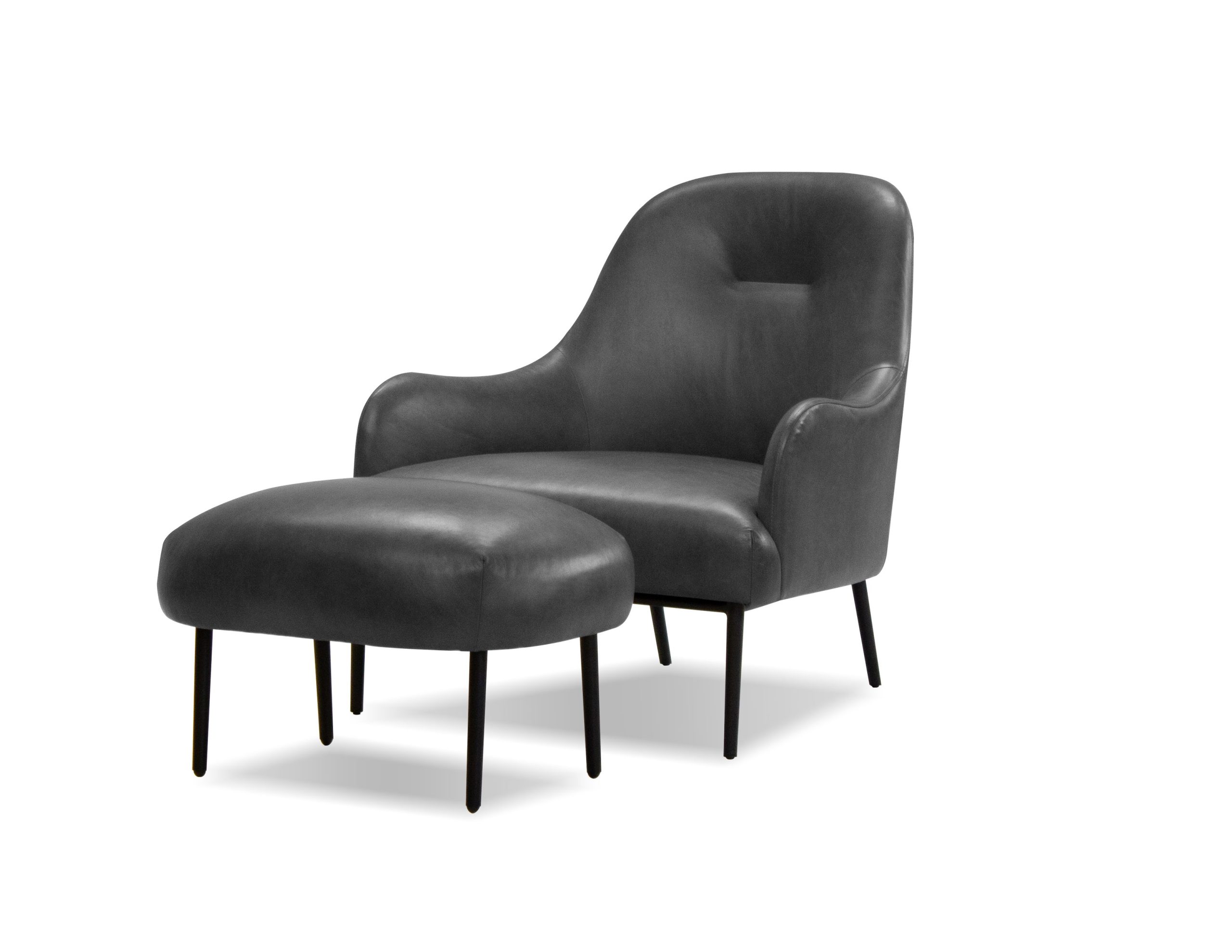 SWOON Black Leather Ottoman Black Powder Coated Steel Legs
