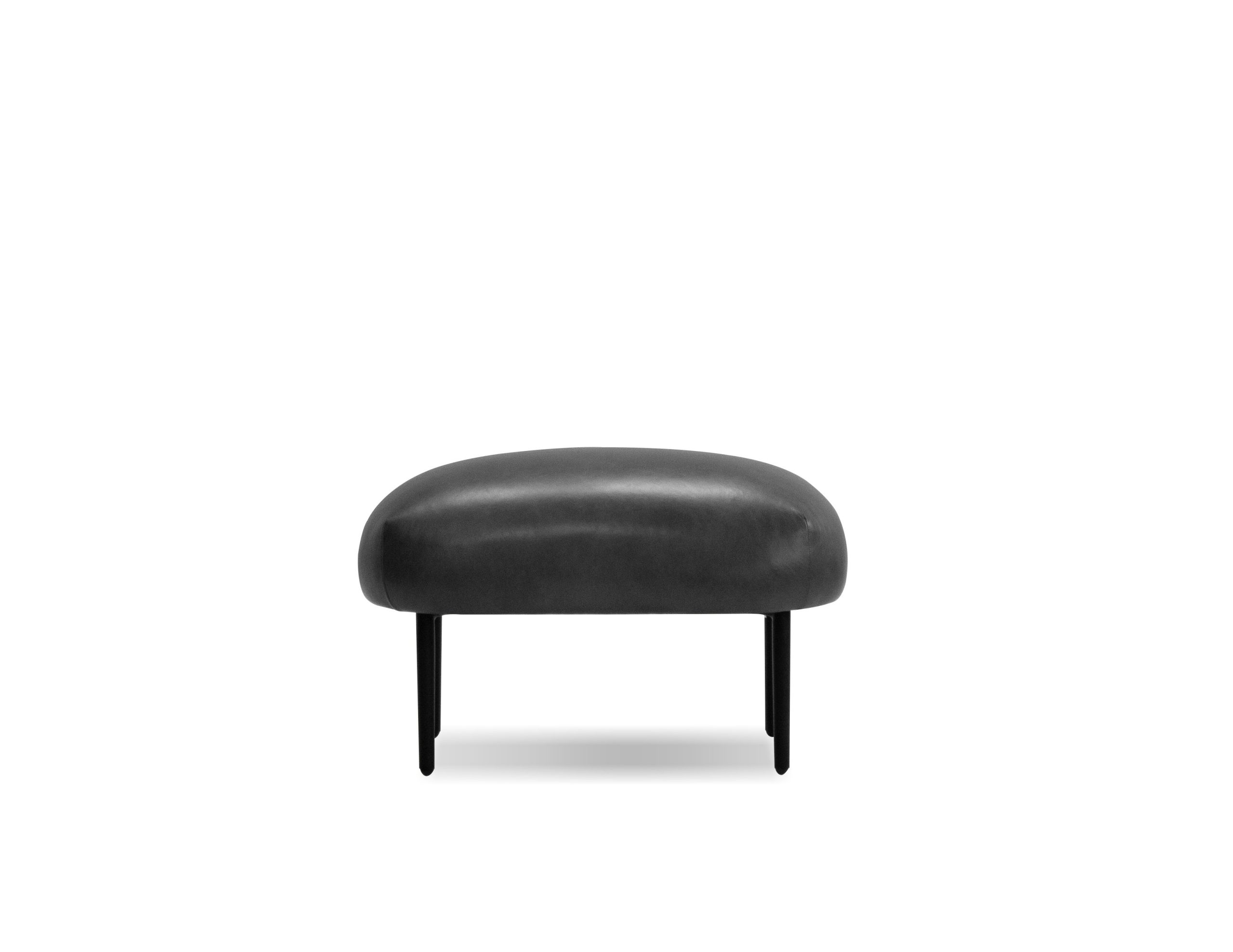 SWOON Black Leather Ottoman Black Powder Coated Steel Legs