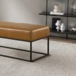 Mid-Century Modern Tan Leather Bench with Metal Frame 10 Mid-Century Modern Tan Leather Bench with Metal Frame