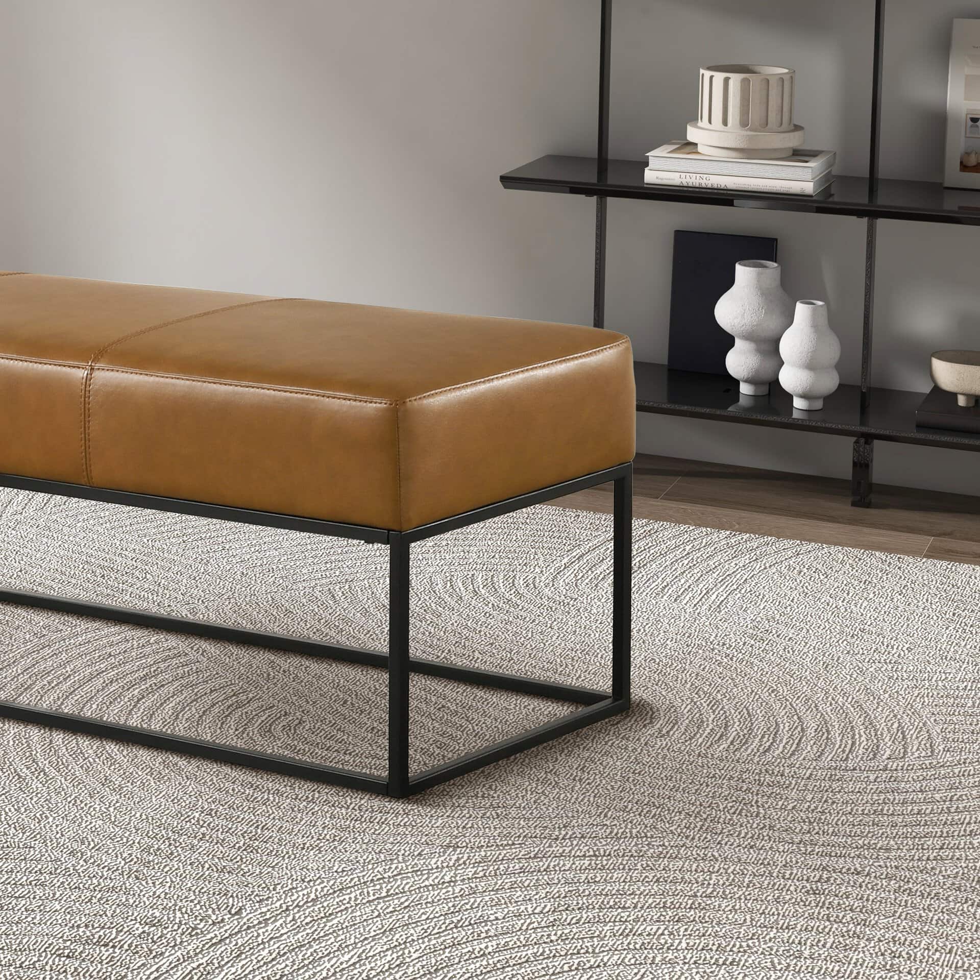 Mid-Century Modern Tan Leather Bench with Metal Frame 10 Mid-Century Modern Tan Leather Bench with Metal Frame