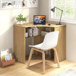 Corner Computer Desk with Adjustable Shelf and Arc-Shaped Design