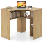 Corner Computer Desk with Adjustable Shelf and Arc-Shaped Design