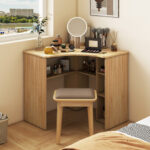 Corner Computer Desk with Adjustable Shelf and Arc-Shaped Design