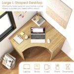 Corner Computer Desk with Adjustable Shelf and Arc-Shaped Design