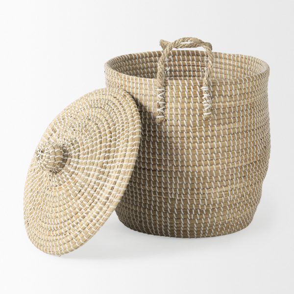 Olivia 15.7L x 15.7W x 17.3H Set of 3 Beige Seagrass Basket WLid and Handles 3