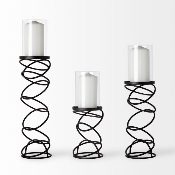 Omega III Large Black Metal Stacked Ring Table Candle Holder 3