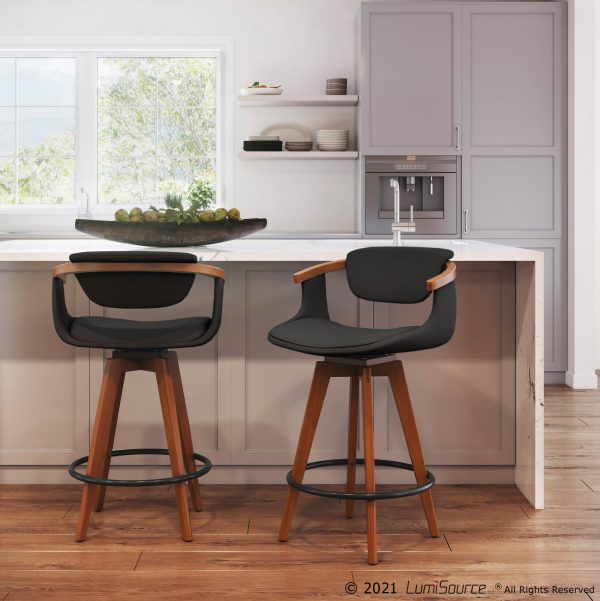 Oracle Mid Century Walnut Bamboo Black Faux Leather Counter Stool 1