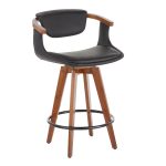 Oracle Mid-Century Walnut Bamboo Black Faux Leather Counter Stool 13 Oracle Mid-Century Walnut Bamboo Black Faux Leather Counter Stool