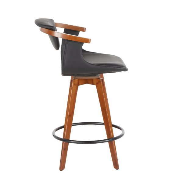 Oracle Mid Century Walnut Bamboo Black Faux Leather Counter Stool 3