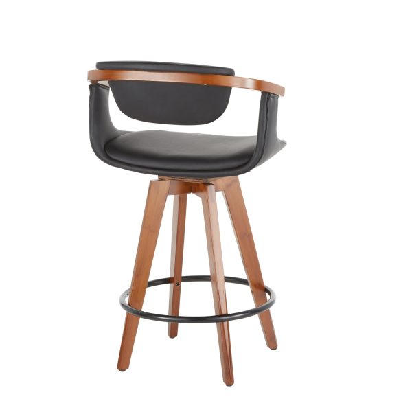 Oracle Mid Century Walnut Bamboo Black Faux Leather Counter Stool 4