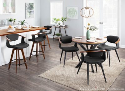 Oracle Mid-Century Walnut Bamboo Black Faux Leather Counter Stool