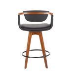 Oracle Mid-Century Walnut Bamboo Black Faux Leather Counter Stool 16 Oracle Mid-Century Walnut Bamboo Black Faux Leather Counter Stool