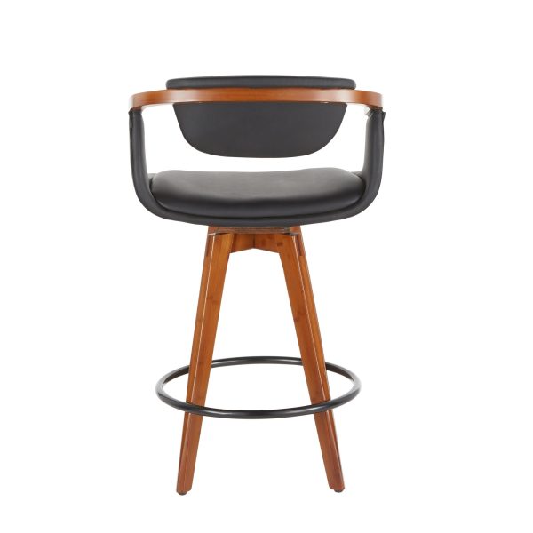 Oracle Mid Century Walnut Bamboo Black Faux Leather Counter Stool 5