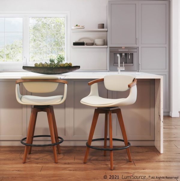 Oracle Walnut Bamboo Cream Faux Leather Mid Century Counter Stool 2