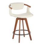 Oracle Walnut Bamboo Cream Faux Leather Mid-Century Counter Stool 15 Oracle Walnut Bamboo Cream Faux Leather Mid-Century Counter Stool