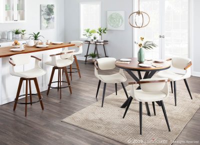 Oracle Walnut Bamboo Cream Faux Leather Mid-Century Counter Stool