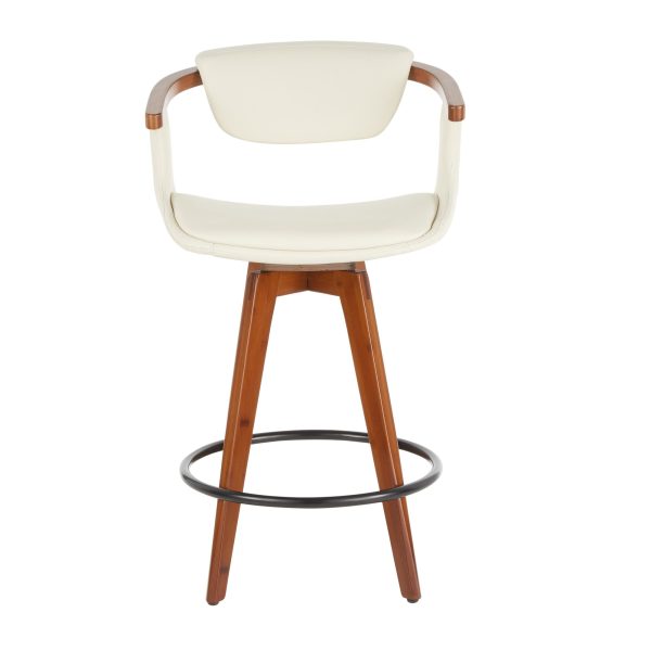 Oracle Walnut Bamboo Cream Faux Leather Mid Century Counter Stool 7