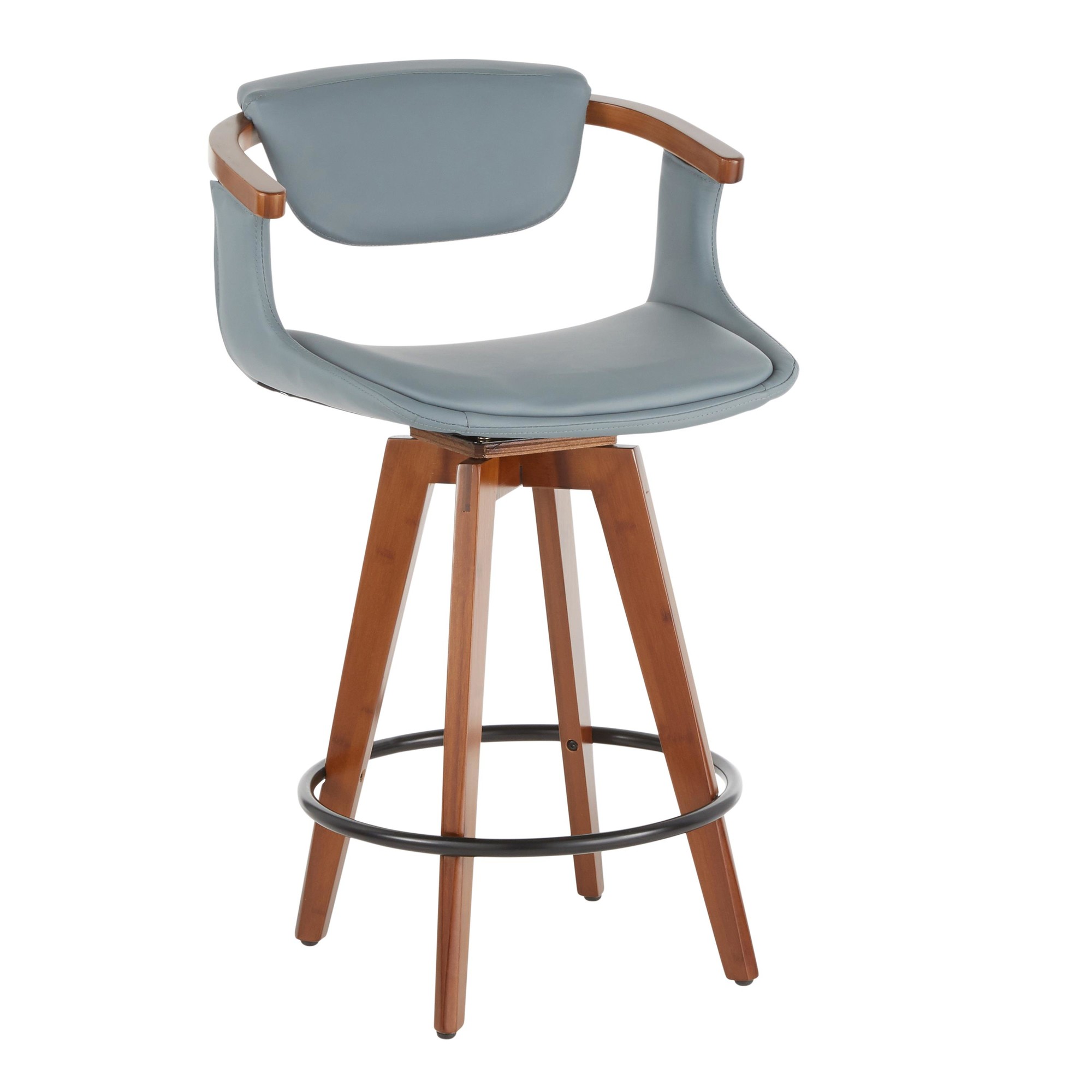 Oracle Walnut Bamboo Grey Faux Leather Mid-Century Modern Counter Stool 3 Oracle Walnut Bamboo Grey Faux Leather Mid-Century Modern Counter Stool - Image 3