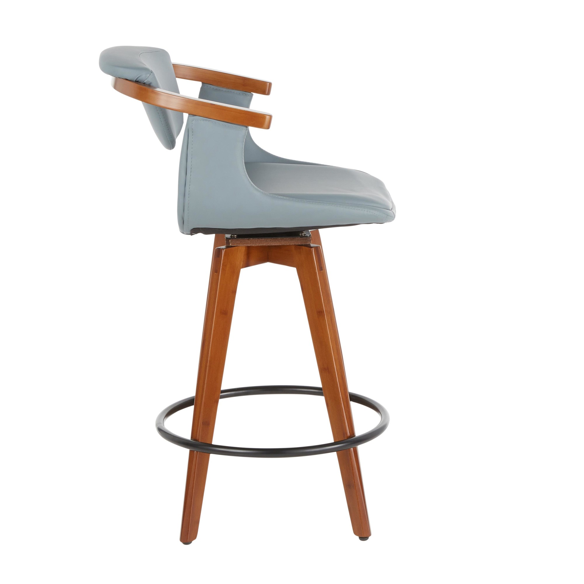 Oracle Walnut Bamboo Grey Faux Leather Mid-Century Modern Counter Stool 4 Oracle Walnut Bamboo Grey Faux Leather Mid-Century Modern Counter Stool - Image 4