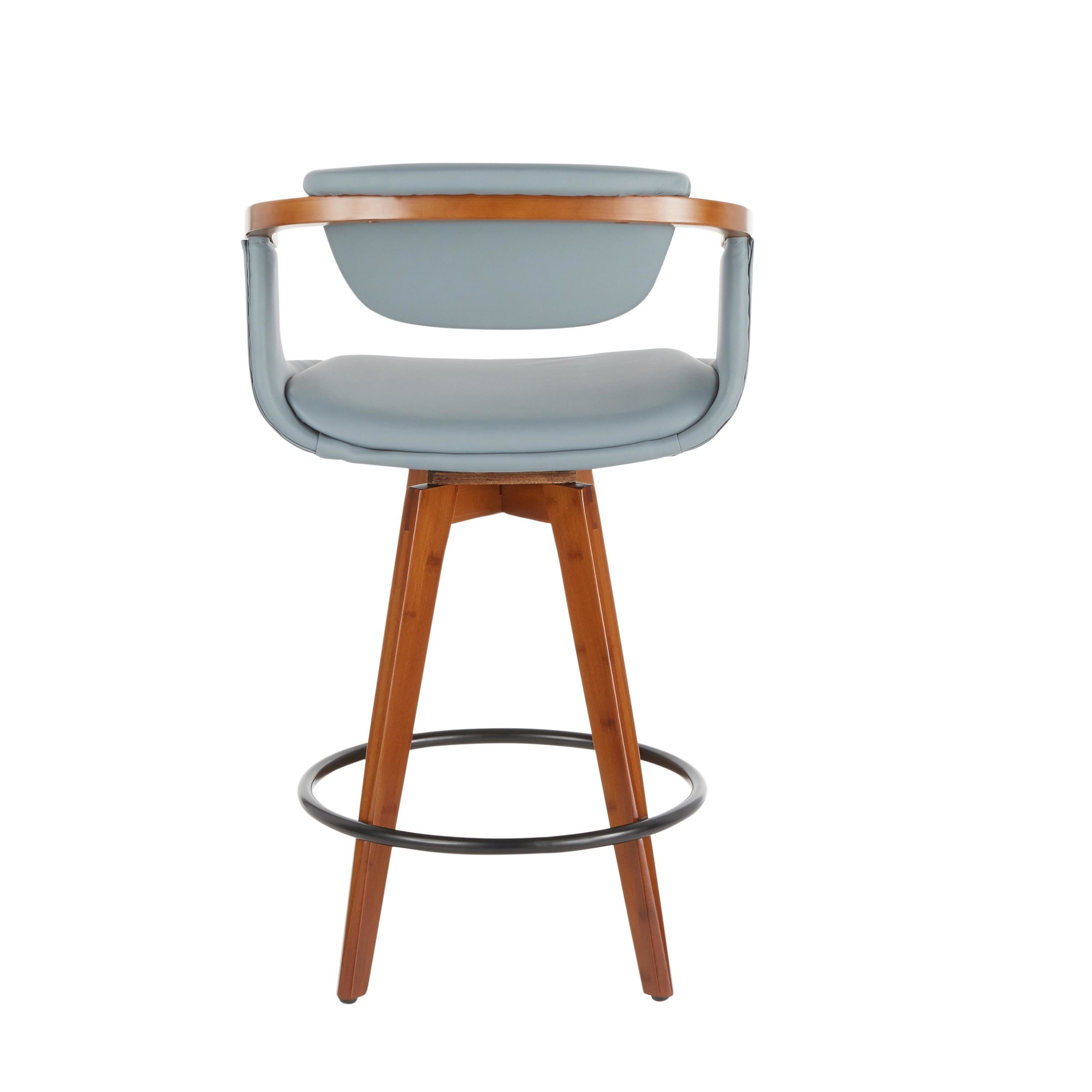 Oracle Walnut Bamboo Grey Faux Leather Mid-Century Modern Counter Stool 6 Oracle Walnut Bamboo Grey Faux Leather Mid-Century Modern Counter Stool - Image 6