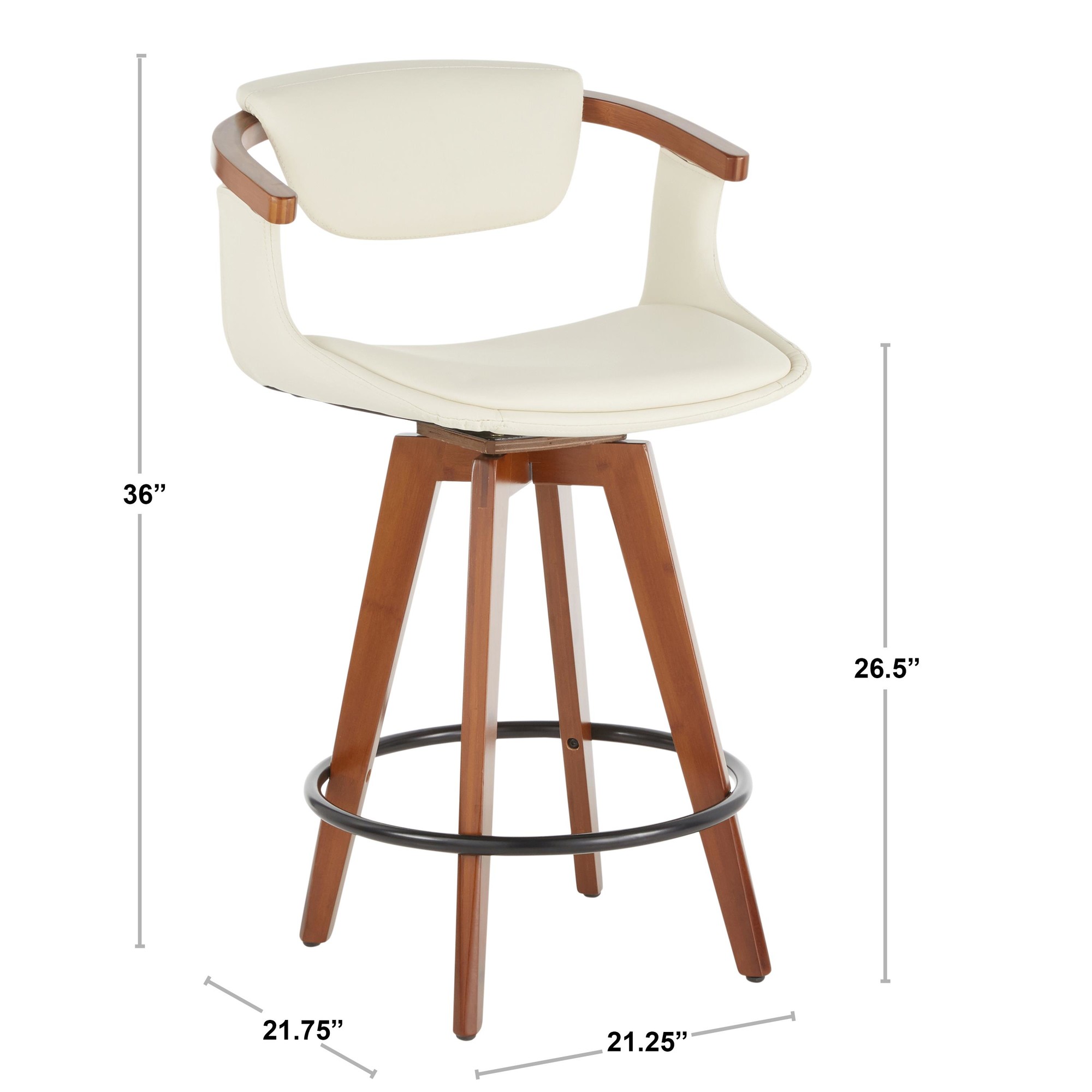 Oracle Walnut Bamboo Grey Faux Leather Mid-Century Modern Counter Stool 9 Oracle Walnut Bamboo Grey Faux Leather Mid-Century Modern Counter Stool - Image 9