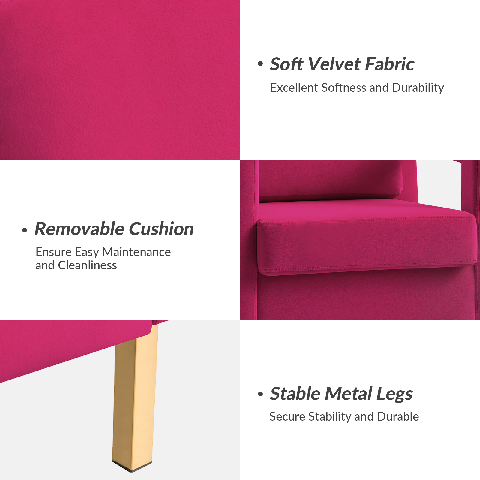 Oran Fushia Velvet Accent Chair with Gold Legs 3 Oran Fushia Velvet Accent Chair with Gold Legs - Image 3