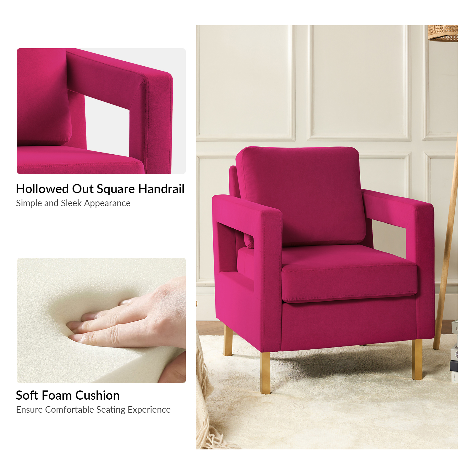 Oran Fushia Velvet Accent Chair with Gold Legs 4 Oran Fushia Velvet Accent Chair with Gold Legs - Image 4