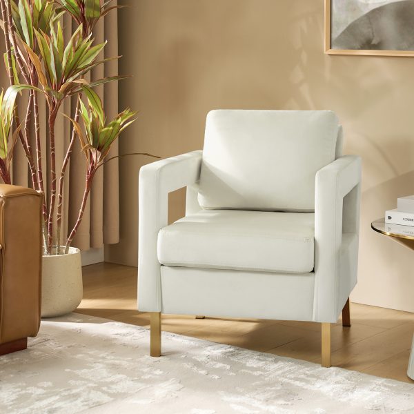 Oran Ivory Velvet Accent Chair with Gold Legs 1