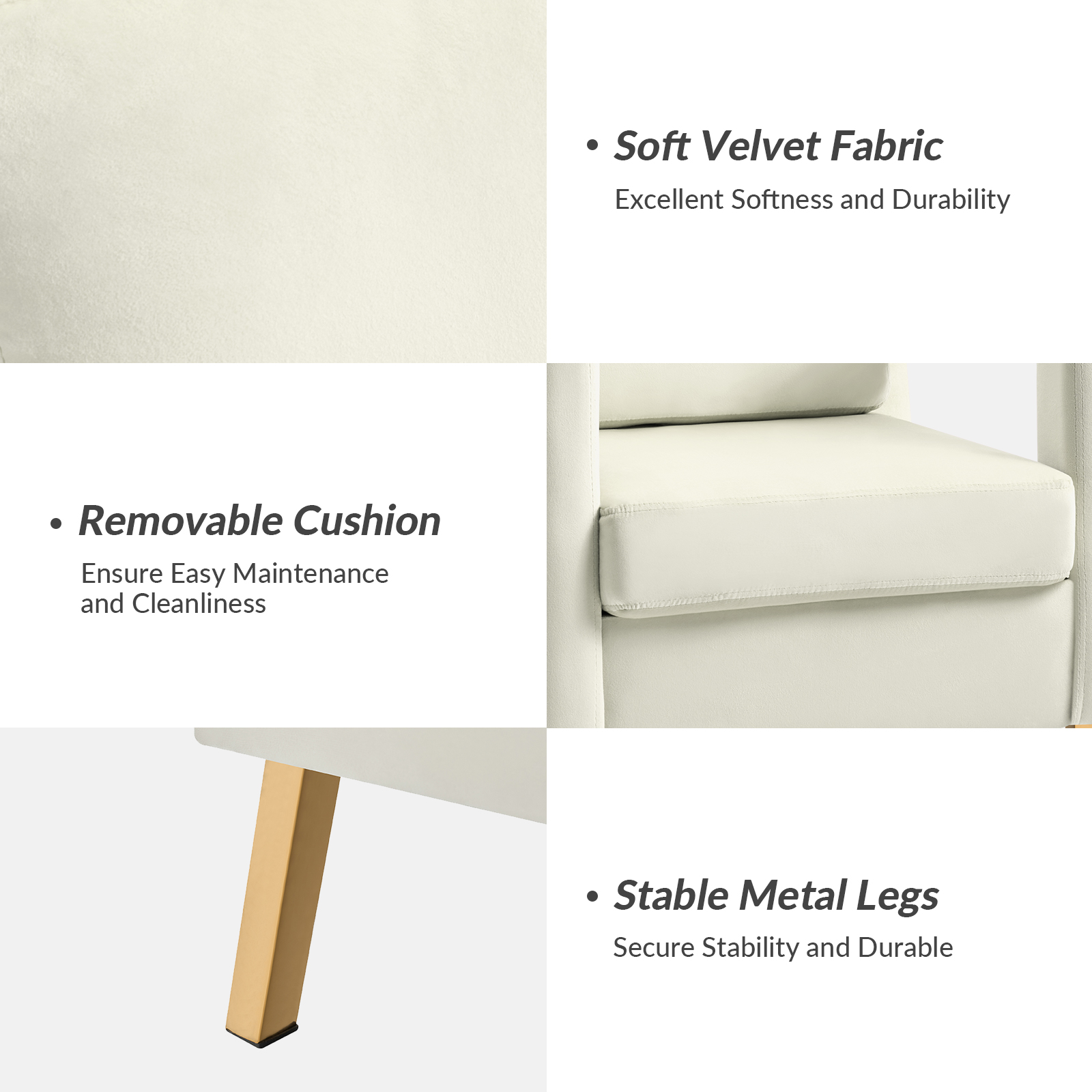 Oran Ivory Velvet Accent Chair with Gold Legs 3 Oran Ivory Velvet Accent Chair with Gold Legs - Image 3