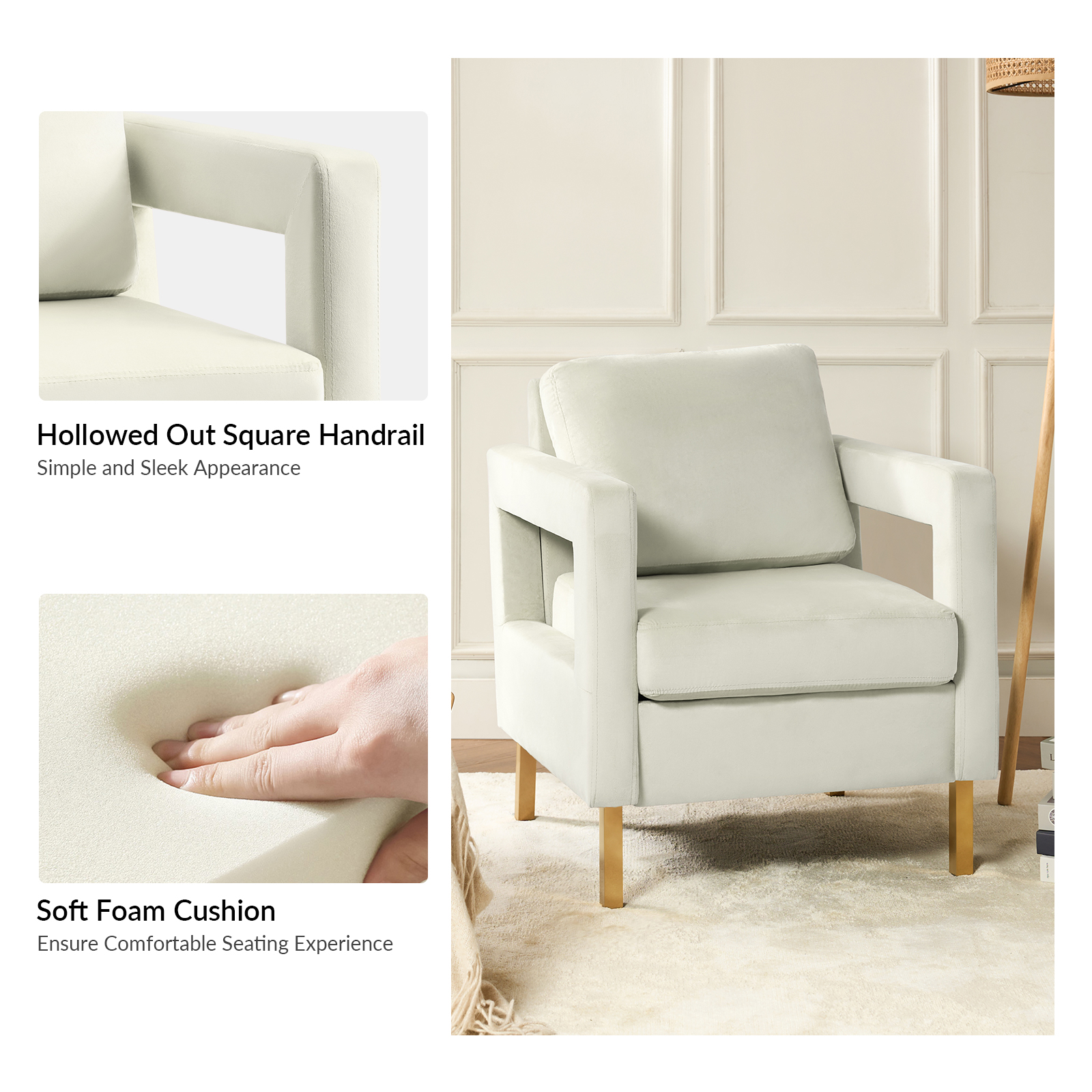 Oran Ivory Velvet Accent Chair with Gold Legs 4 Oran Ivory Velvet Accent Chair with Gold Legs - Image 4
