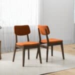 Orange Velvet Mid-Century Modern Dining Chairs (Set of 2)