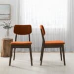 Orange Velvet Mid-Century Modern Dining Chairs (Set of 2)