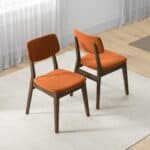 Orange Velvet Mid-Century Modern Dining Chairs (Set of 2)