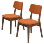 Orange Velvet Mid-Century Modern Dining Chairs (Set of 2)