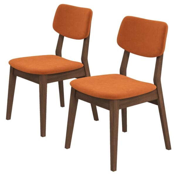 Orange Velvet Mid-Century Modern Dining Chairs (Set of 2)