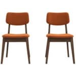 Orange Velvet Mid-Century Modern Dining Chairs (Set of 2)