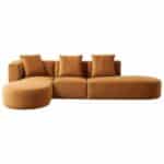 Cognac Velvet Left-Facing Mid-Century Sectional Sofa with Tapered Legs 6 Cognac Velvet Left-Facing Mid-Century Sectional Sofa with Tapered Legs