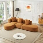 Cognac Velvet Left-Facing Mid-Century Sectional Sofa with Tapered Legs 9 Cognac Velvet Left-Facing Mid-Century Sectional Sofa with Tapered Legs
