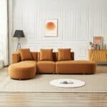 Cognac Velvet Left-Facing Mid-Century Sectional Sofa with Tapered Legs 7 Cognac Velvet Left-Facing Mid-Century Sectional Sofa with Tapered Legs