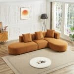 Cognac Velvet Sectional Sofa with Tapered Legs and Mid-Century Style 9 Cognac Velvet Sectional Sofa with Tapered Legs and Mid-Century Style