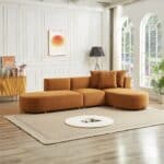 Cognac Velvet Sectional Sofa with Tapered Legs and Mid-Century Style 8 Cognac Velvet Sectional Sofa with Tapered Legs and Mid-Century Style