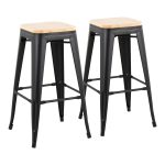 Oregon Black Steel Natural Wood Contemporary Bar Stools (Set of 2) 11 Oregon Black Steel Natural Wood Contemporary Bar Stools (Set of 2)