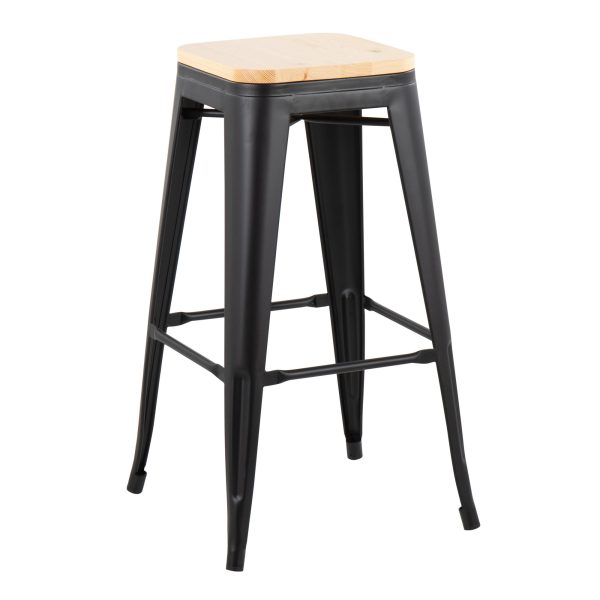 Oregon Black Steel Natural Wood Contemporary Bar Stools Set of 2 2