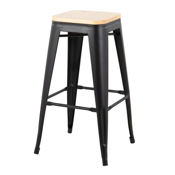 Oregon Black Steel Natural Wood Contemporary Bar Stools Set of 2 4