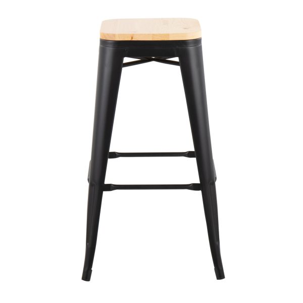 Oregon Black Steel Natural Wood Contemporary Bar Stools Set of 2 5